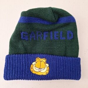 Garfield Beanie Hat Knit Cap Adult‎ Child One Size Fits Most Blue Green Winter